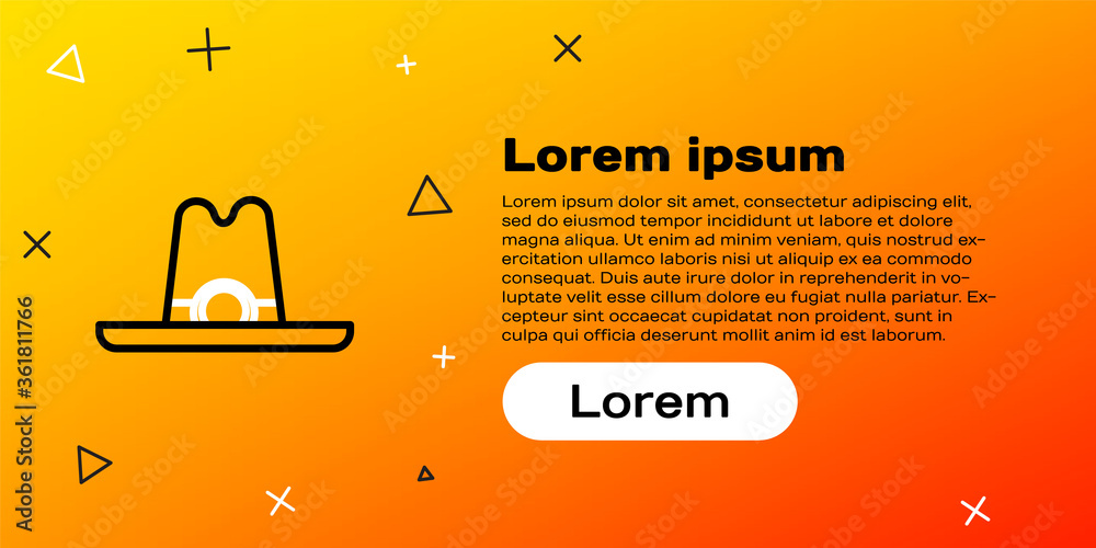线条西部牛仔帽图标隔离在黄色背景上。彩色轮廓概念。矢量照明