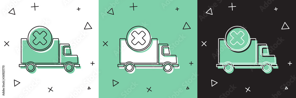 Set Delivery cargo truck vehicle icon isolated on white and green, black background. Vector Illustra