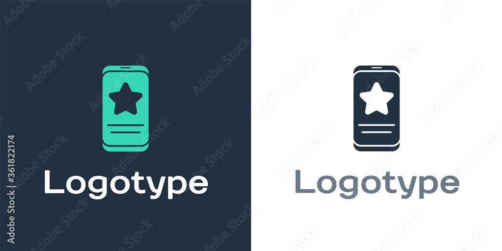 Logotype Mobile phone with review rating icon isolated on white background. Concept of testimonials 