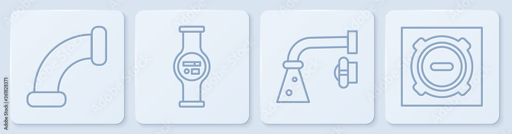 设置工业金属管、水龙头、水表和下水道井盖。白色方形按钮