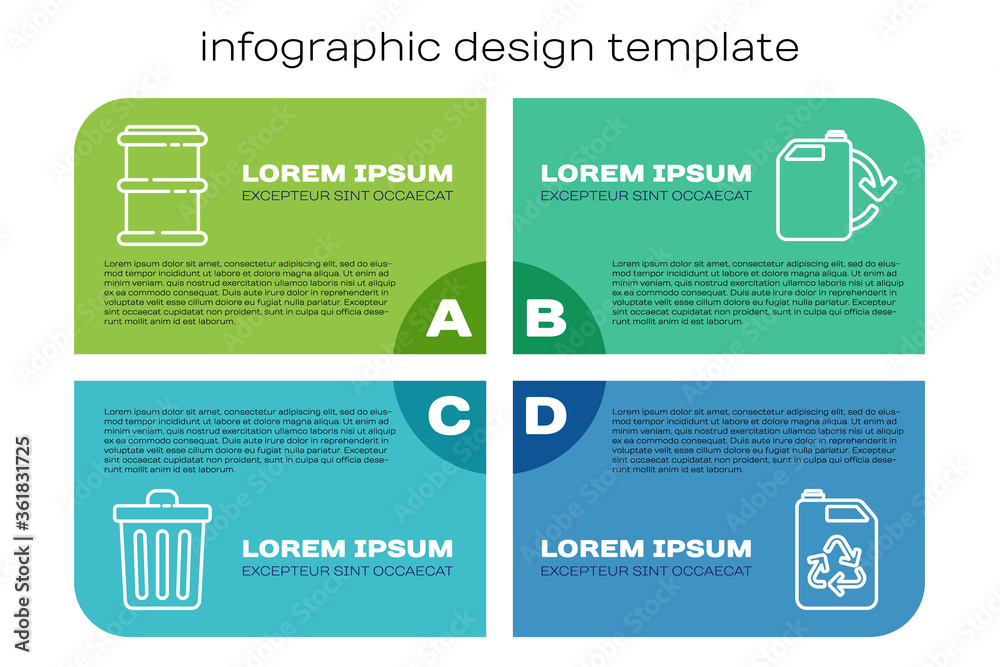 设置垃圾桶、桶、环保燃料罐和环保燃料罐。商业信息图模板。