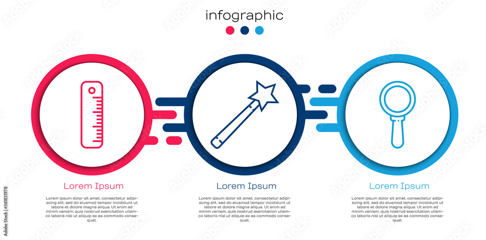 设置标尺、魔杖和放大镜。商业信息图模板。矢量。