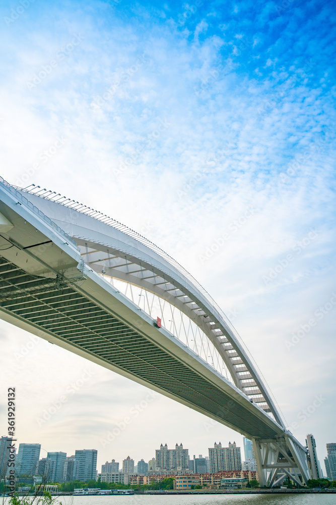 Lupu bridge across Huangpu river, in Shanghai, China.