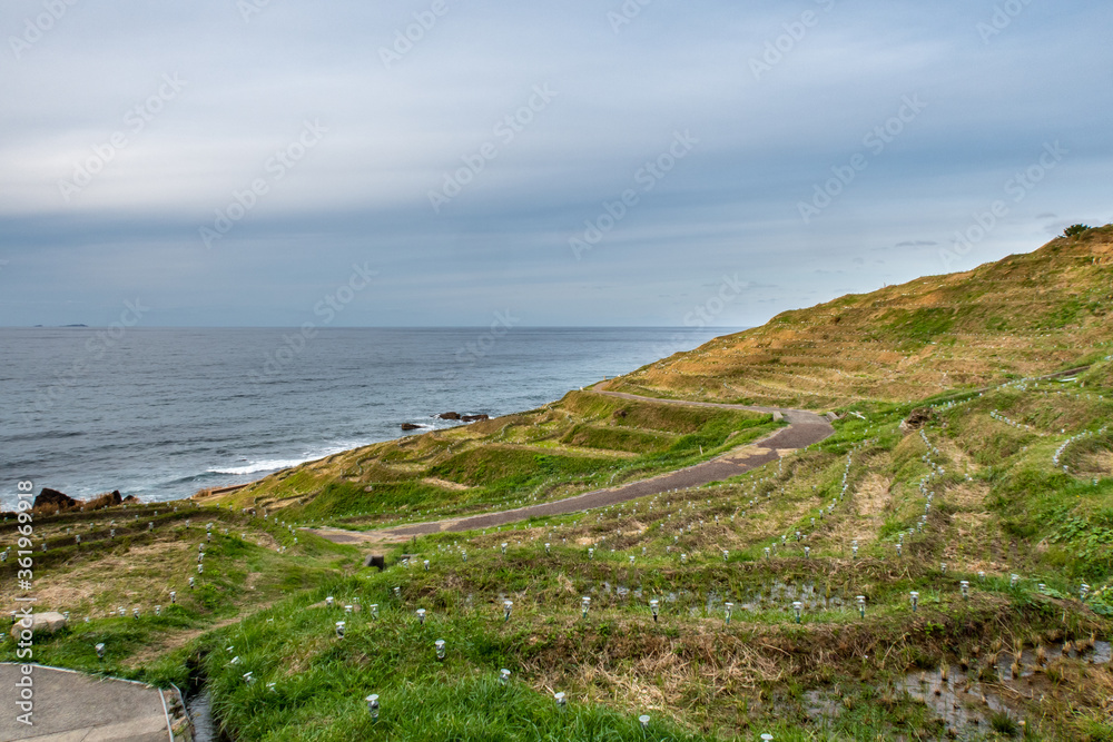 Shiroyone Senmaida Rice Terraces with sea view and illuminations on Noto Peninsula, Japan