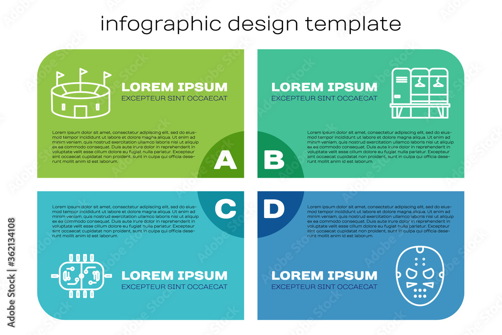 设置冰球桌、冰球体育场、冰球面罩和更衣室或更衣室。商业信息图