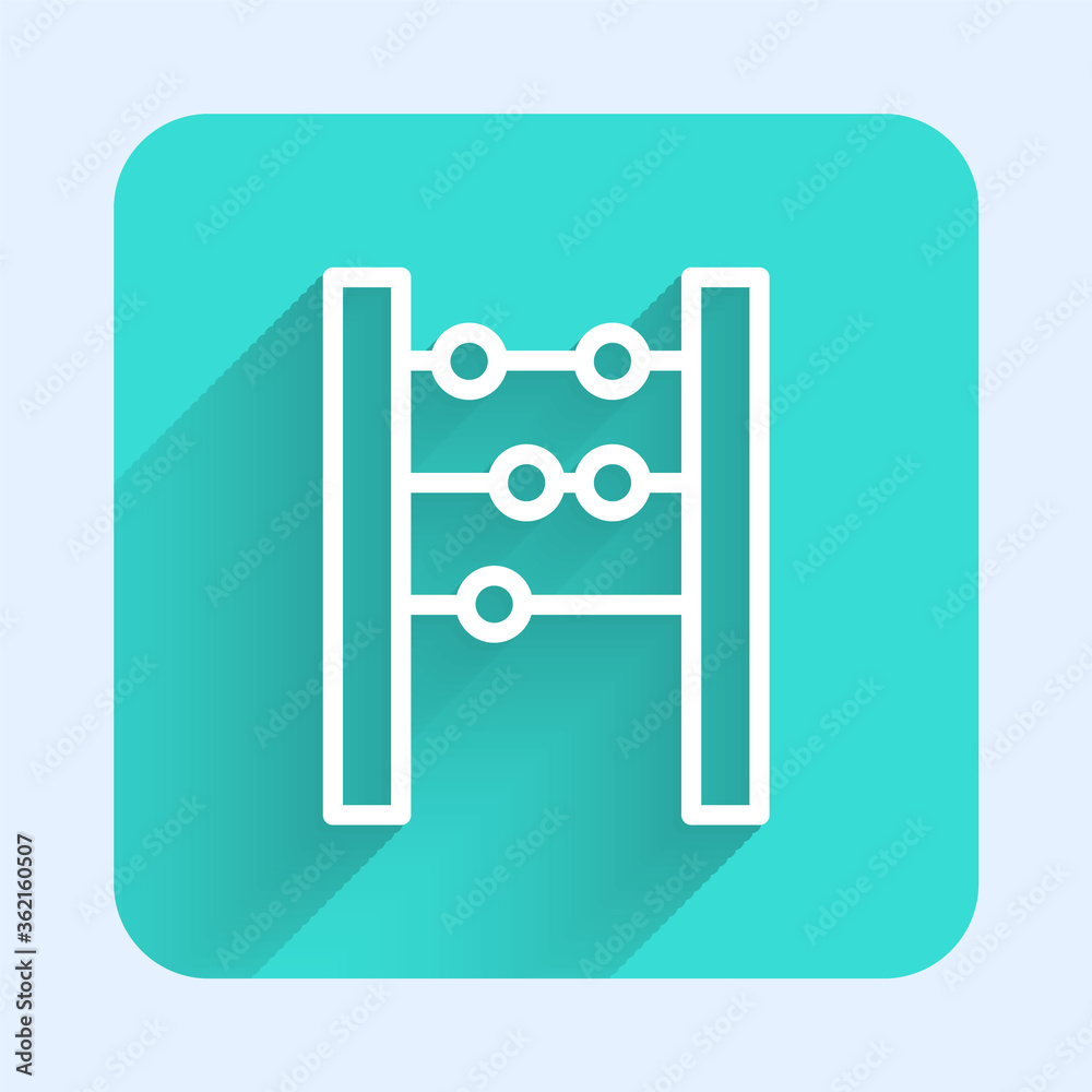 白线算盘图标与长阴影隔离。传统计数框。教育标志。Mathem
