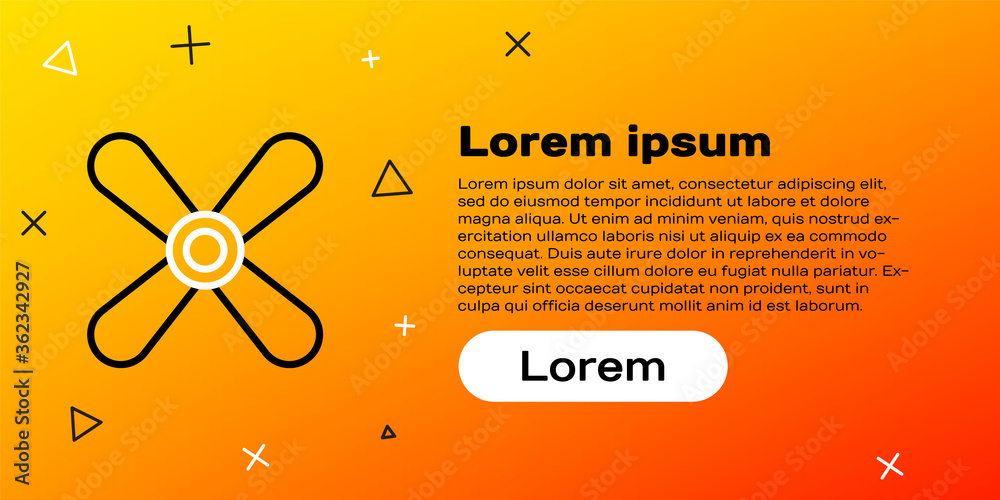 黄色背景上隔离的Line Plane螺旋桨图标。复古飞机螺旋桨。五颜六色的outline