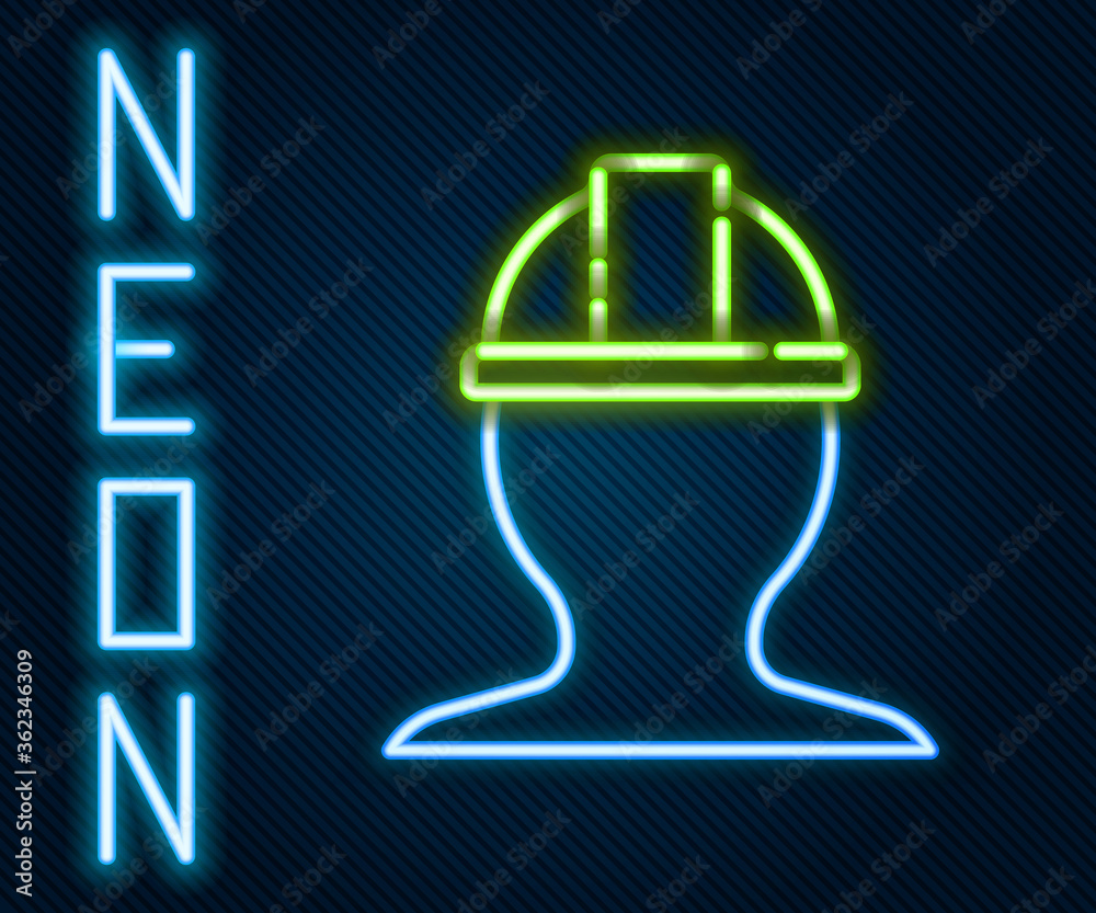 Glowing neon line Worker safety helmet icon isolated on black background. Colorful outline concept. 