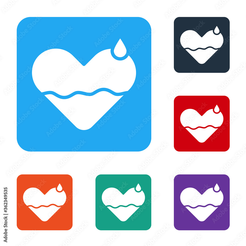 White Heart heal icon isolated on white background. Set icons in color square buttons. Vector Illust