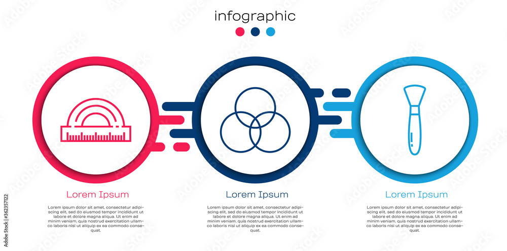 Set line Protractor，RGB和CMYK调色和画笔。商业信息图模板。Vecto