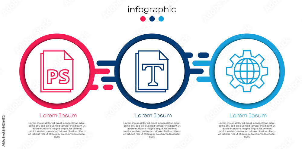 Set line PS File document，Text File document and Globe of the Earth and gear。商业信息图