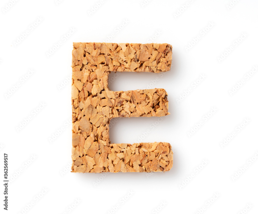 The letter “E on the cork on a white background