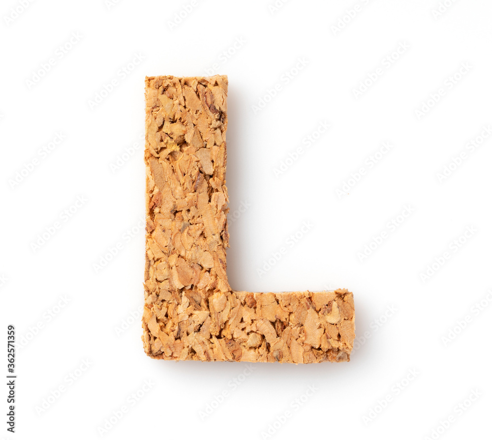 The letter “L on the cork on a white background