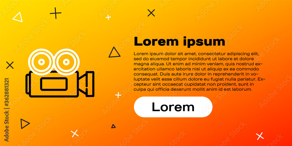 Line Cinema摄像机图标隔离在黄色背景上。摄像机。电影标志。电影放映机。Col