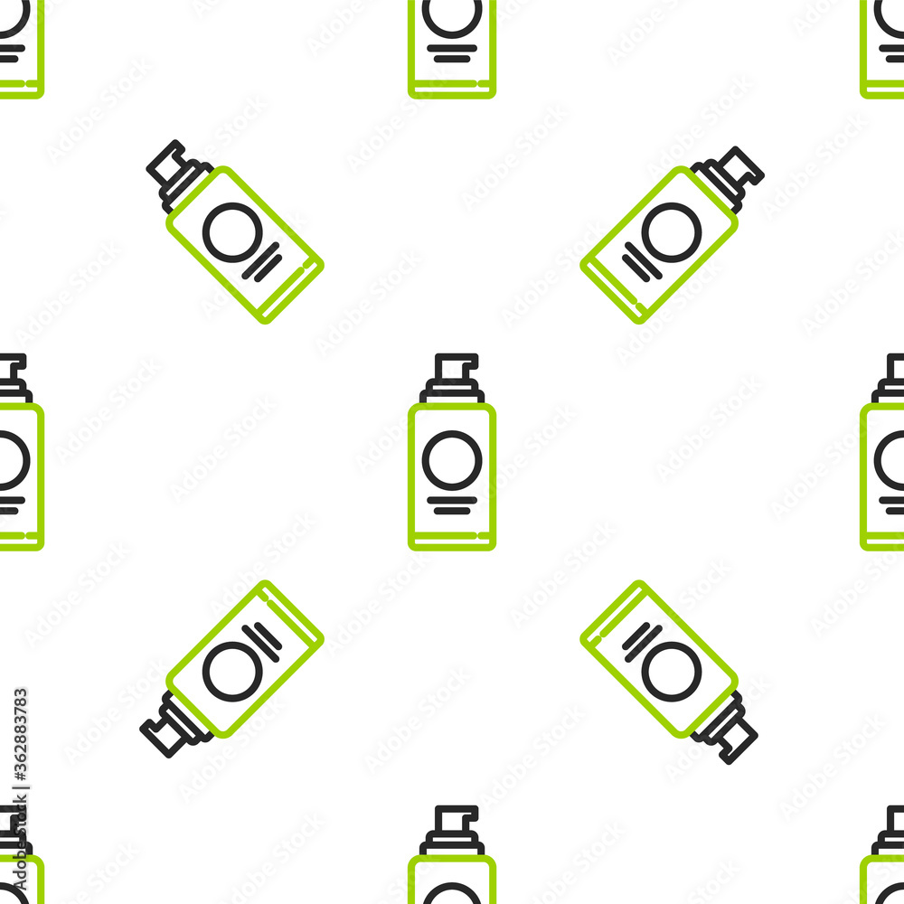 Line Spray can for hairspray, deodorant, antiperspirant icon isolated seamless pattern on white back