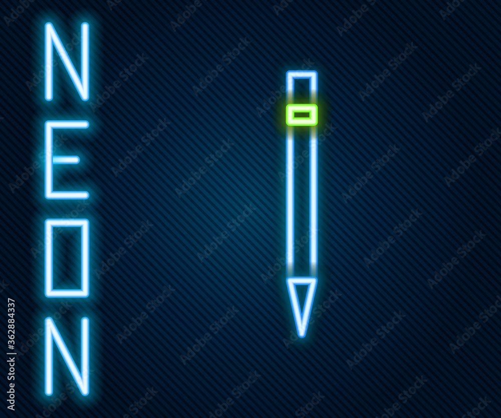 Glowing neon line Pencil with eraser icon isolated on black background. Drawing and educational tool