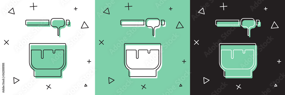 将蜂蜜勺棒和碗图标隔离在白色和绿色黑色背景上。蜂蜜勺。Vec