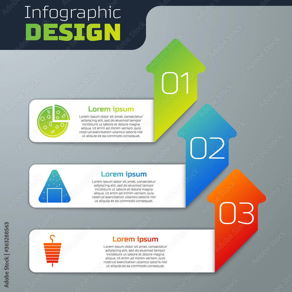 套餐披萨、洋葱和烤羊肉串。商业信息图模板。矢量。