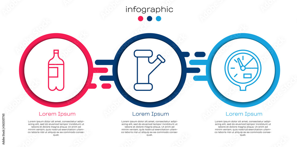 瓶装水、工业金属管和水表。商业信息图模板。Vec
