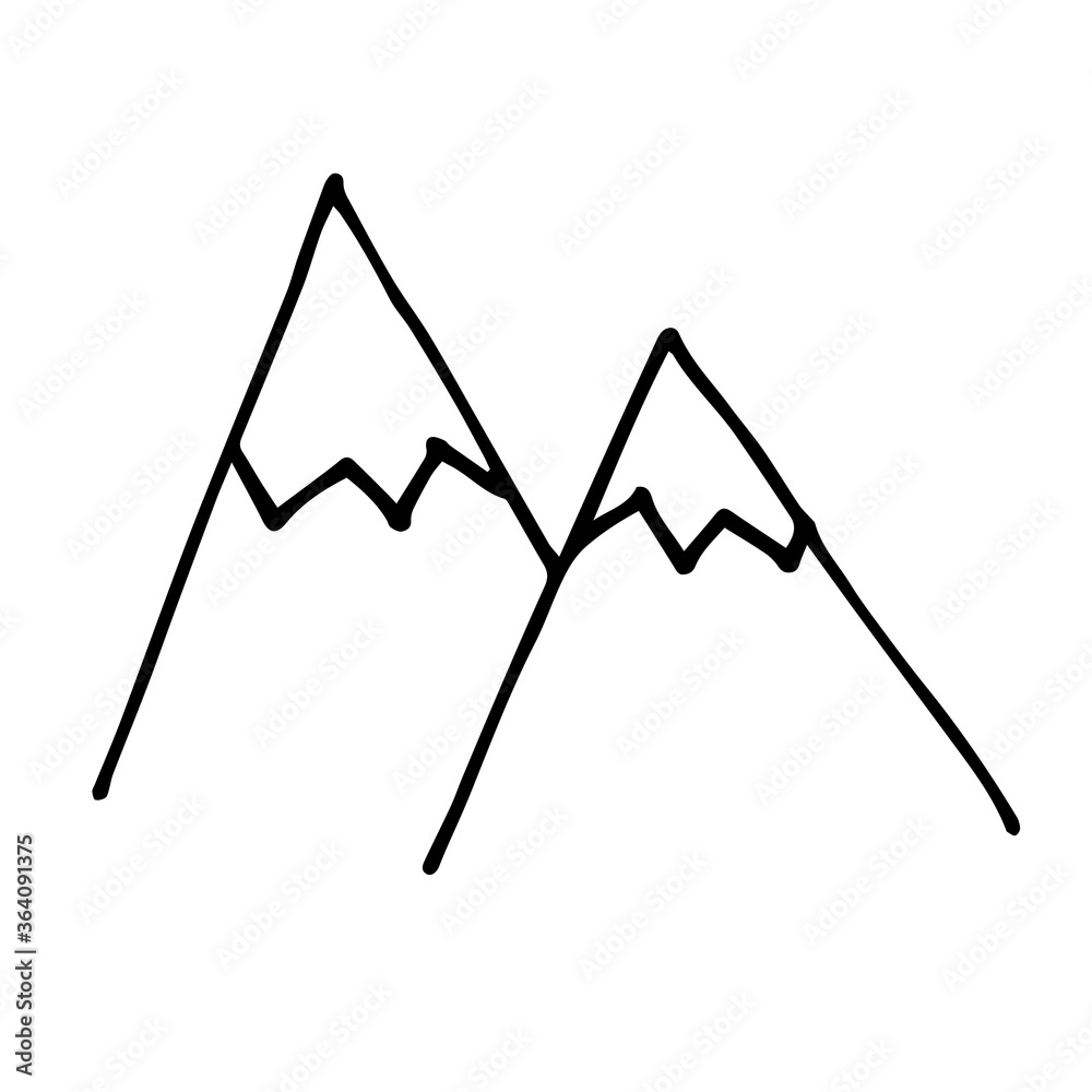 doodle style vector illustration. mountains with snow-capped peaks. simple drawing in scandinavian s