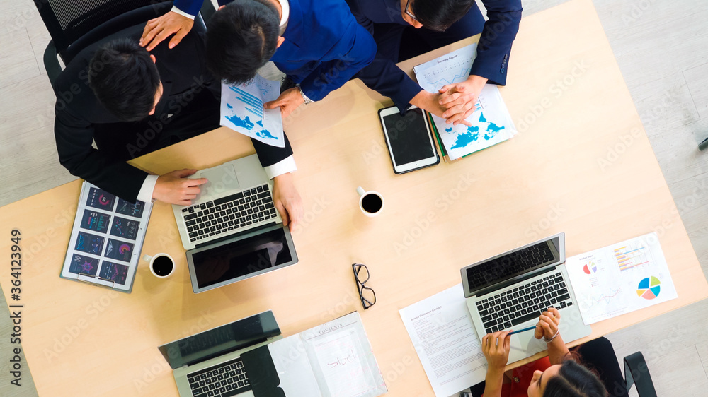 Business people group meeting shot from top view in office . Profession businesswomen, businessmen a