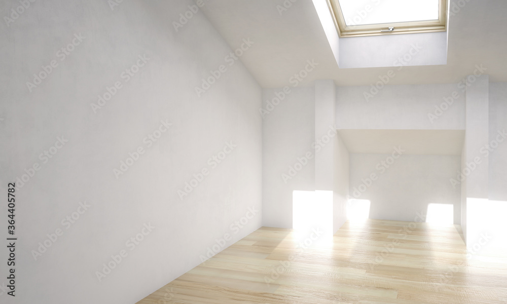 Empty attic studio - 3d visualization