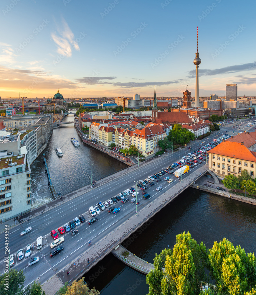 Berlin, Germany Skyline from Above the Spree River.