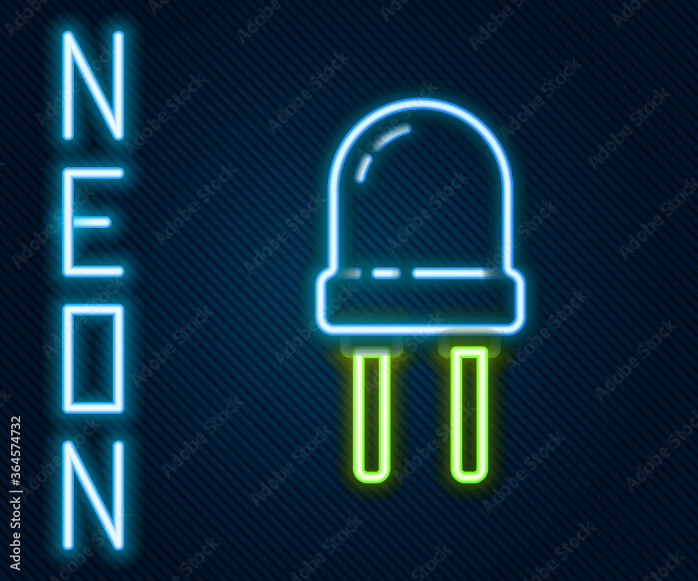 Glowing neon line Light emitting diode icon isolated on black background. Semiconductor diode electr