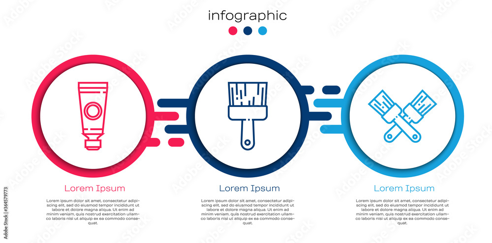 带调色板、画笔和交叉画笔的Set line Tube。商业信息图模板