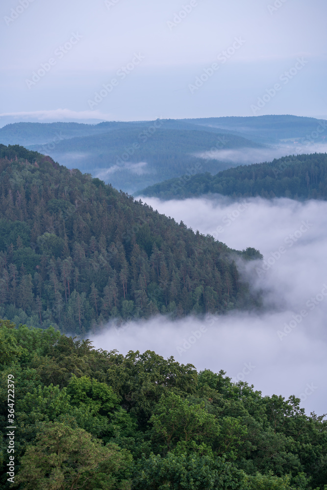 View from the Fortress Königstein on a misty day in the Saxon Switzerland