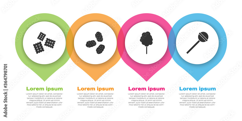 饼干、鸡块、棉花糖和棒棒糖套装。商业信息图模板。Vect