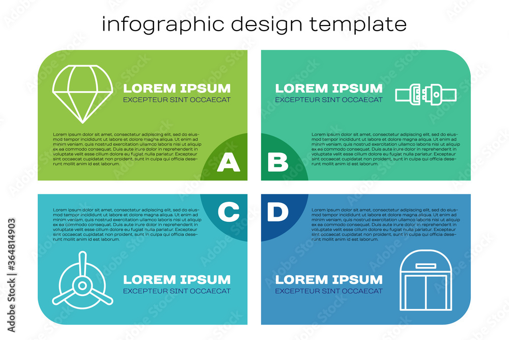 飞机螺旋桨、降落伞、机库和安全带。商业信息图模板。