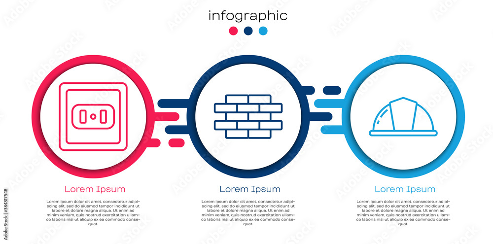设置电源插座、砖块和工人安全帽。商业信息图模板。矢量。