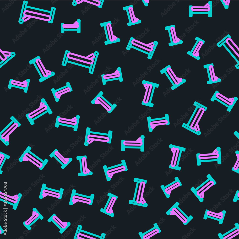 Line Bed icon isolated seamless pattern on black background. Vector Illustration.