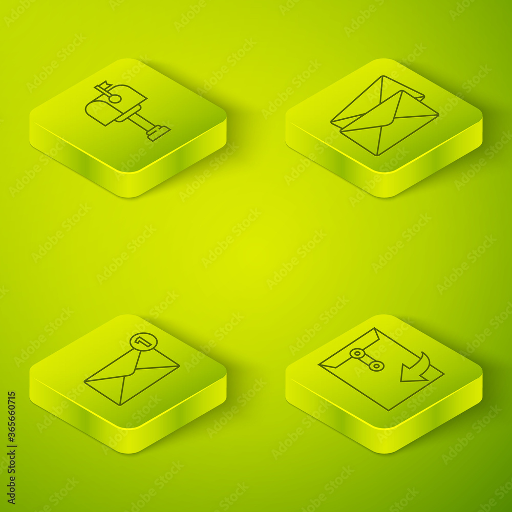 Set Isometric Envelope, Envelope, Envelope and Mail box icon. Vector.