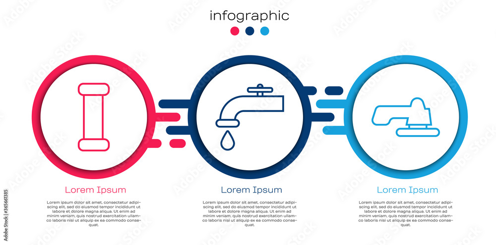 成套工业金属管，水龙头和水龙头。商业信息图模板。矢量。