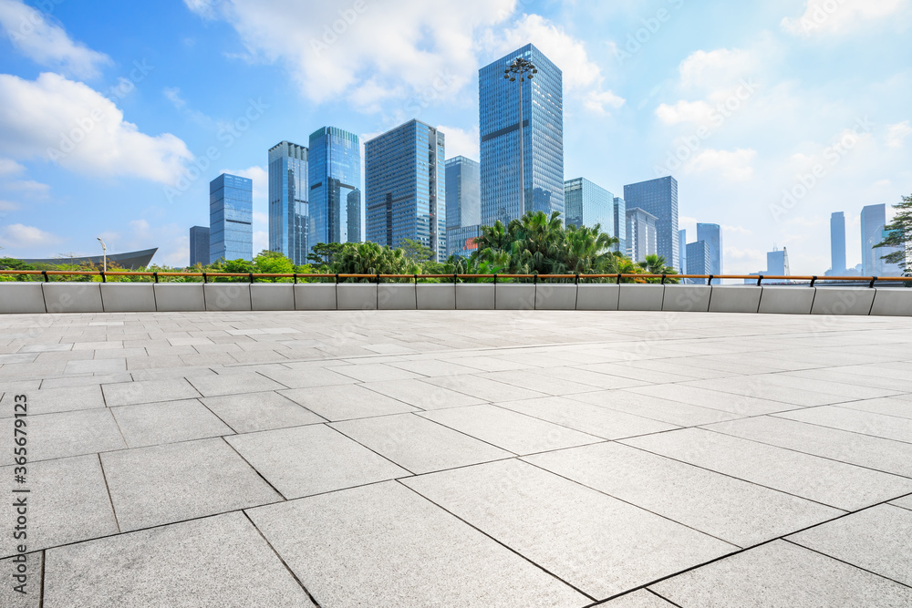 Empty floor and city skyline with buildings in Shenzhen,China.