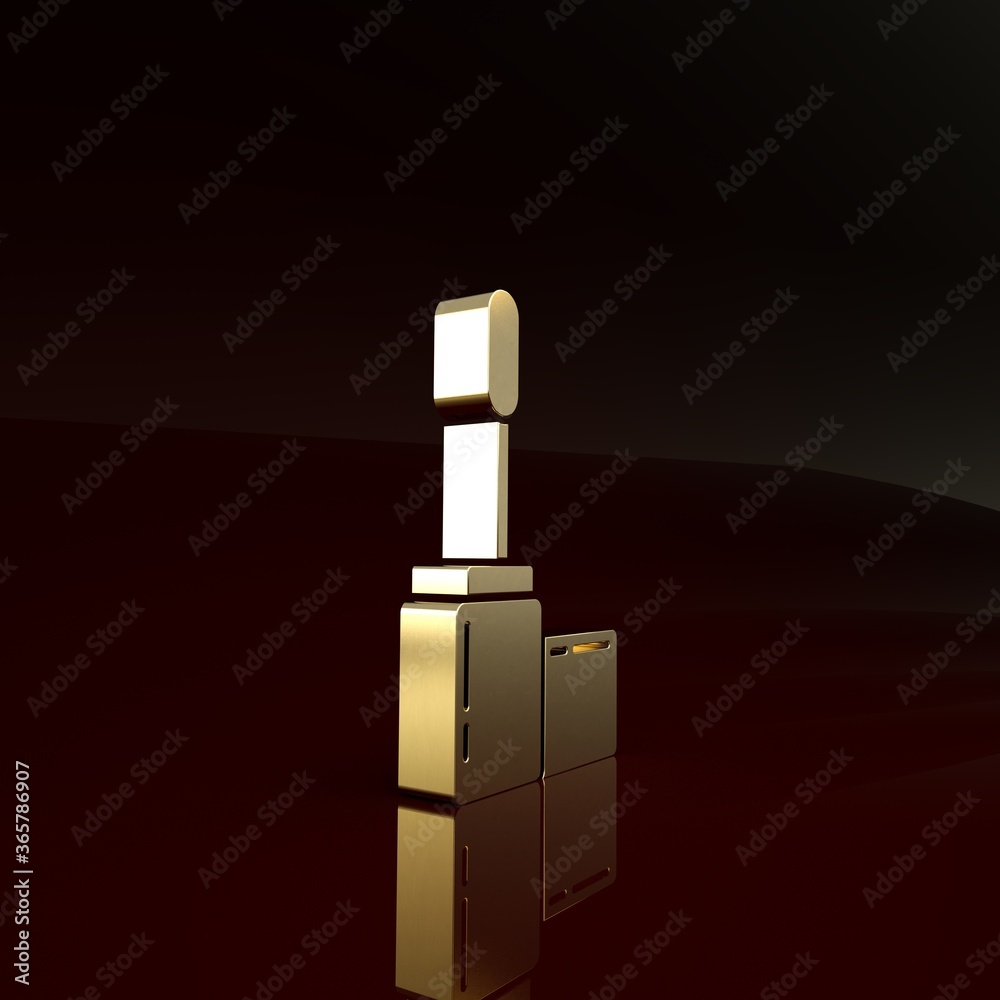 Gold Mascara brush icon isolated on brown background. Minimalism concept. 3d illustration 3D render.