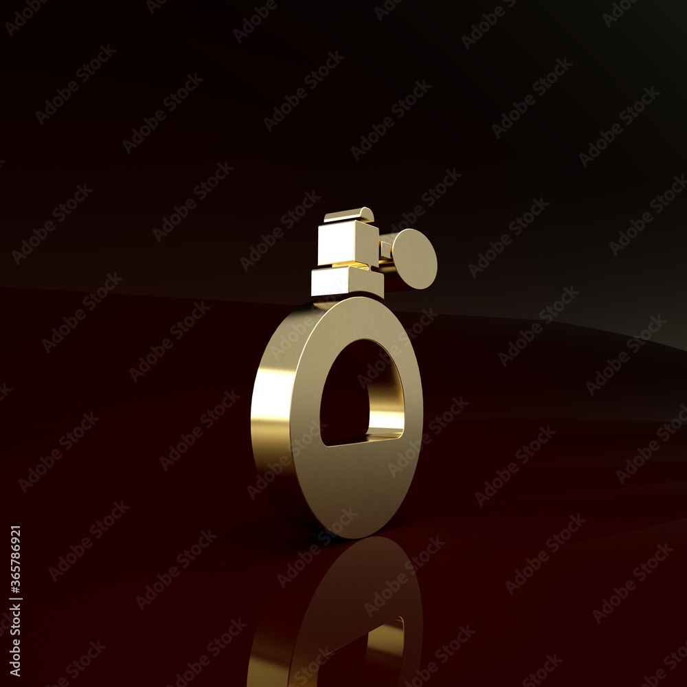 Gold Perfume icon isolated on brown background. Minimalism concept. 3d illustration 3D render.