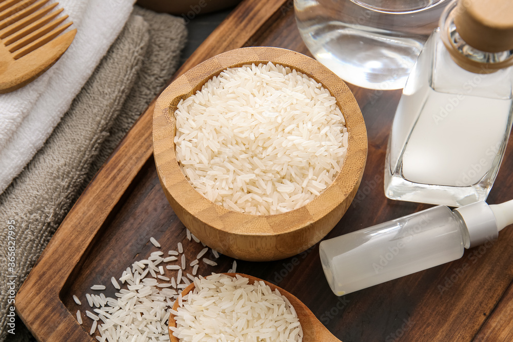 Healthy rice water on table