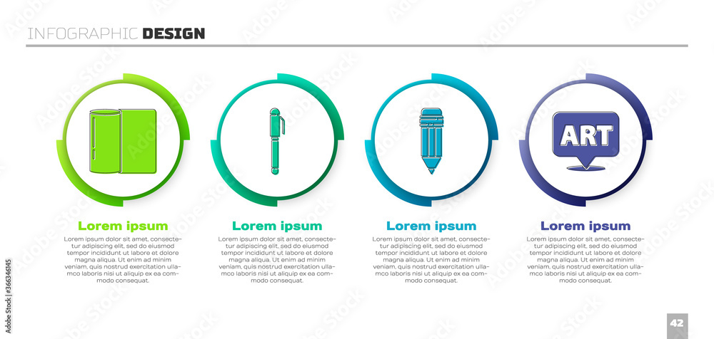 Set Paper towel roll, Pen, Pencil with eraser and Speech bubble with text art. Business infographic 