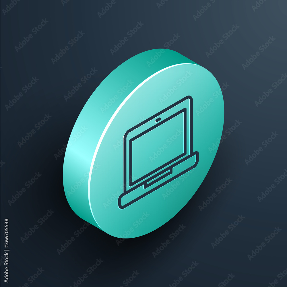 Isometric line Laptop icon isolated on black background. Computer notebook with empty screen sign. T