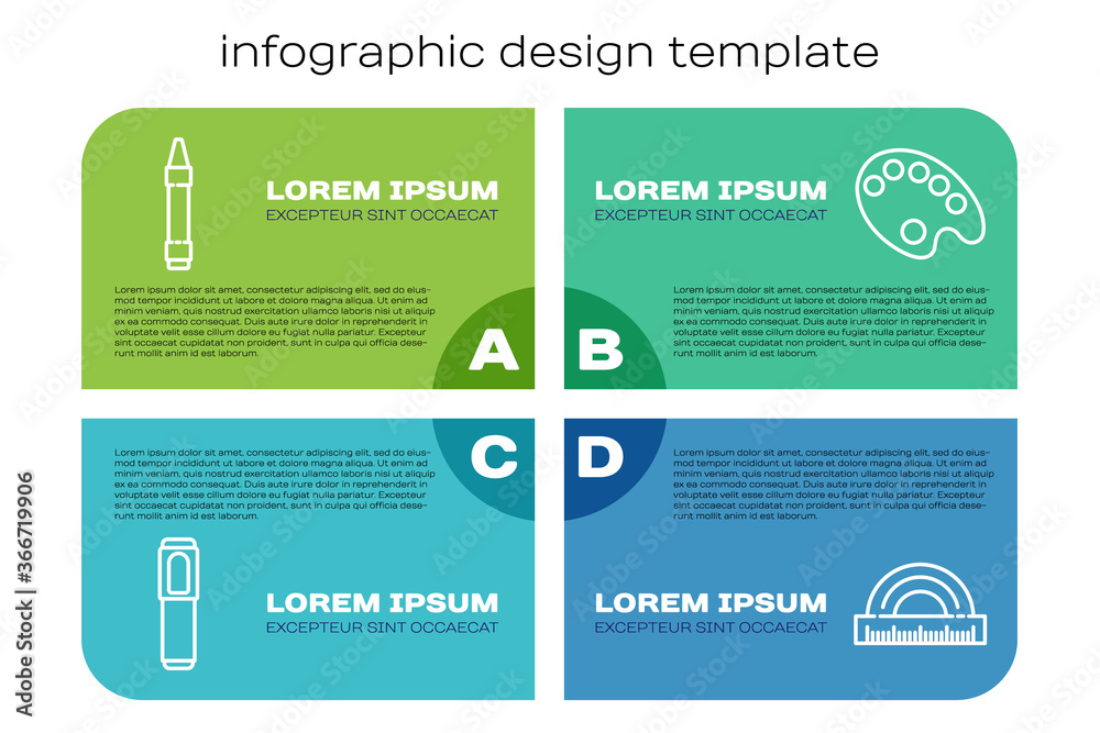 设置线条标记笔，绘图用蜡笔，量角器和调色板。商业信息图模板。