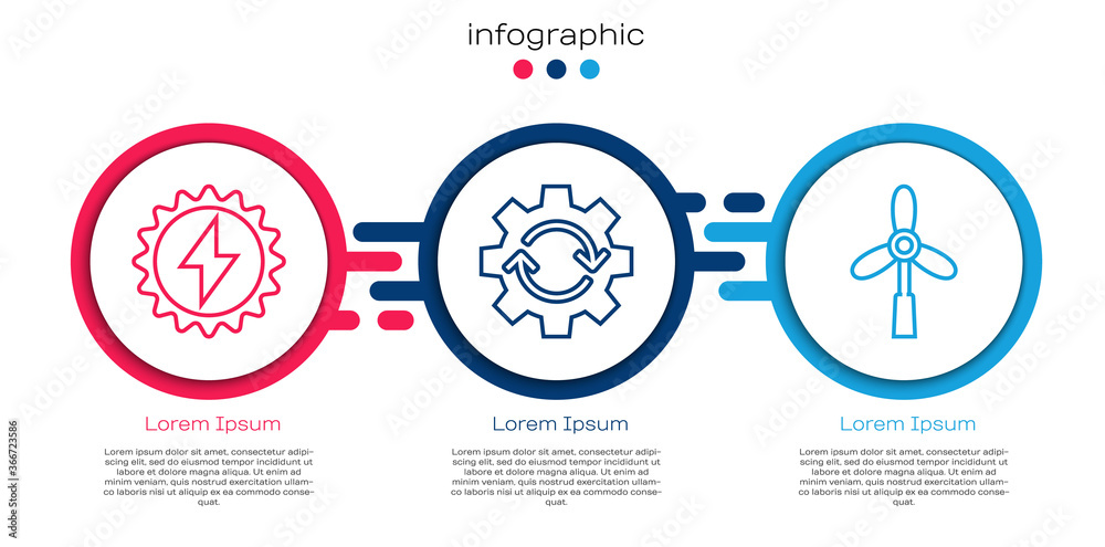 设置太阳能面板、齿轮和箭头作为工作流程和风力涡轮机。商业信息图温度