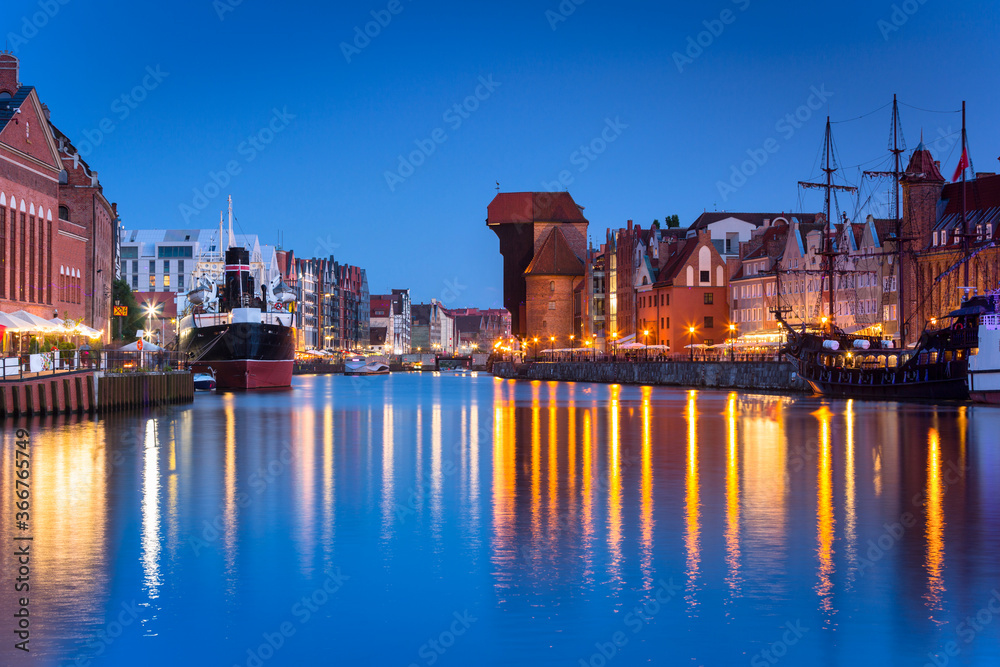 The old town of Gdansk with amazing architecture at dusk, Poland