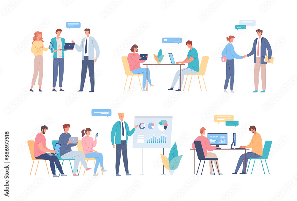 Different business people working in the office cartoon vector illustration