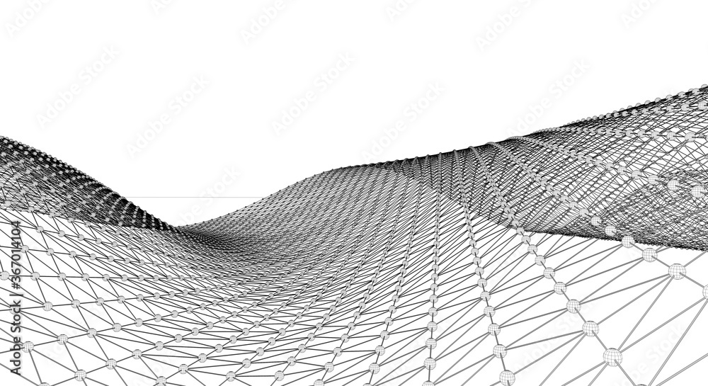 技术和科学的抽象背景。带有线条和几何形状的网格或网细节。3d插图