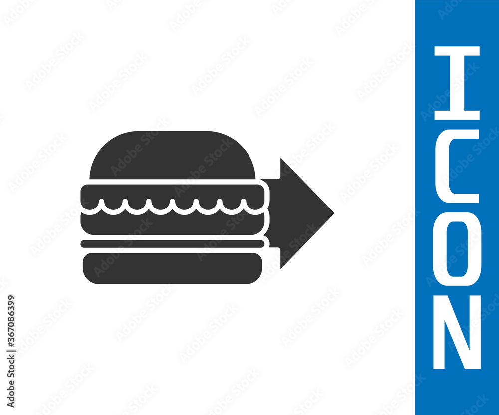 Grey Online ordering and burger delivery icon isolated on white background. Vector Illustration.