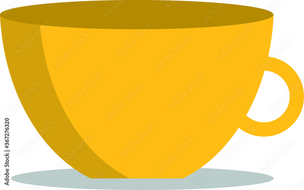 simple vector illustration of yellow cup of tea on white background with a shadow