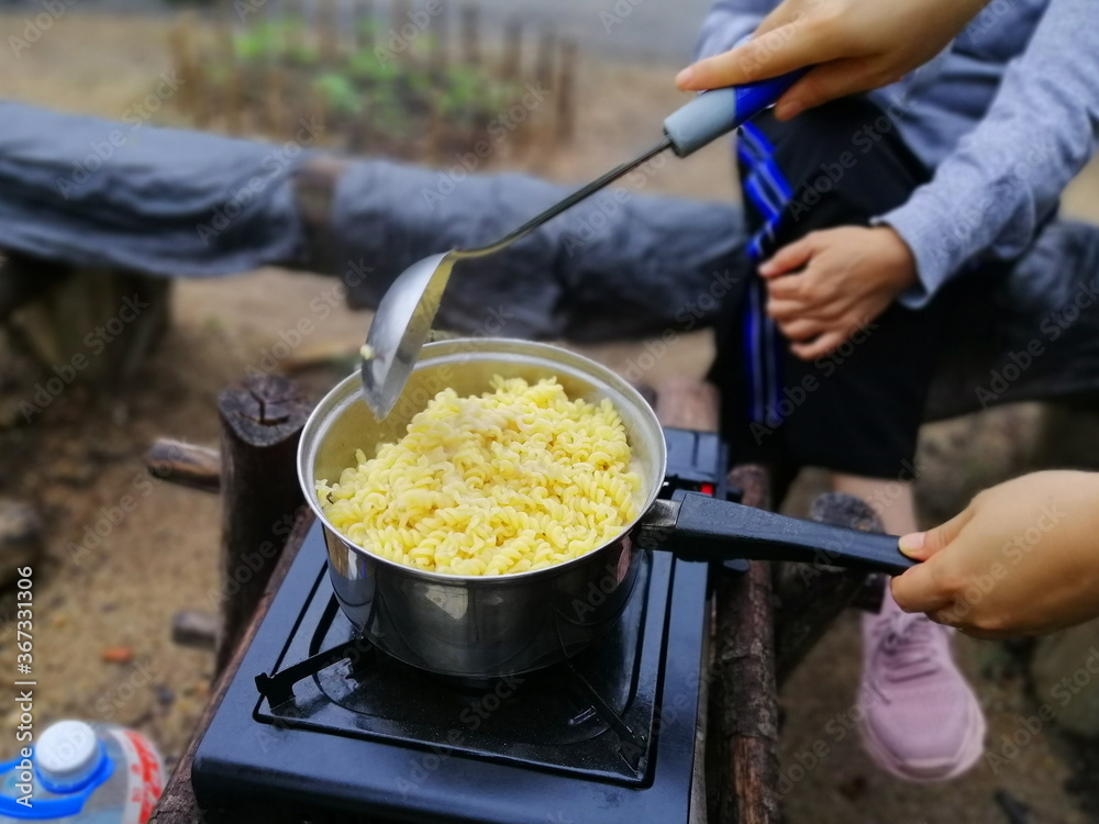 Outdoor camp fire and cooking